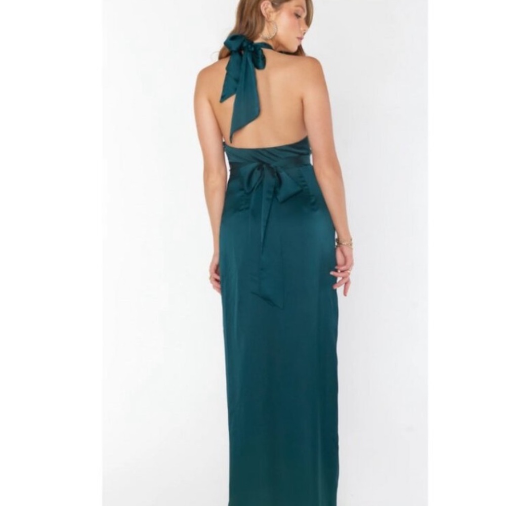Show Me Your Mumu Adele Halter Maxi Dress in Deep Emerald Luxe Satin M NWT - Picture 4 of 16